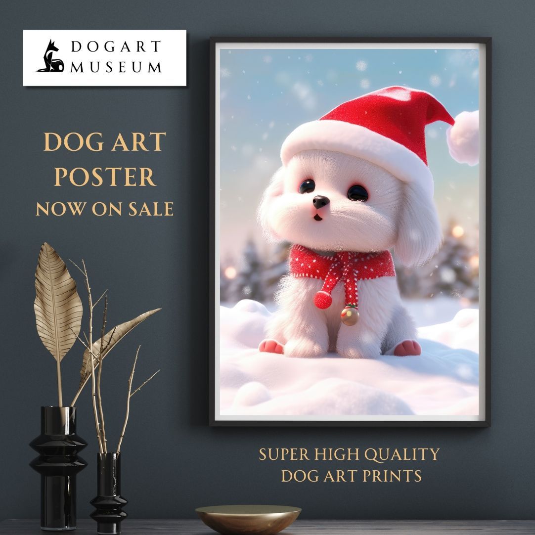 Merry Christmas, Maltese Dog Puppy 01（雪景色の中のマルチーズ犬の