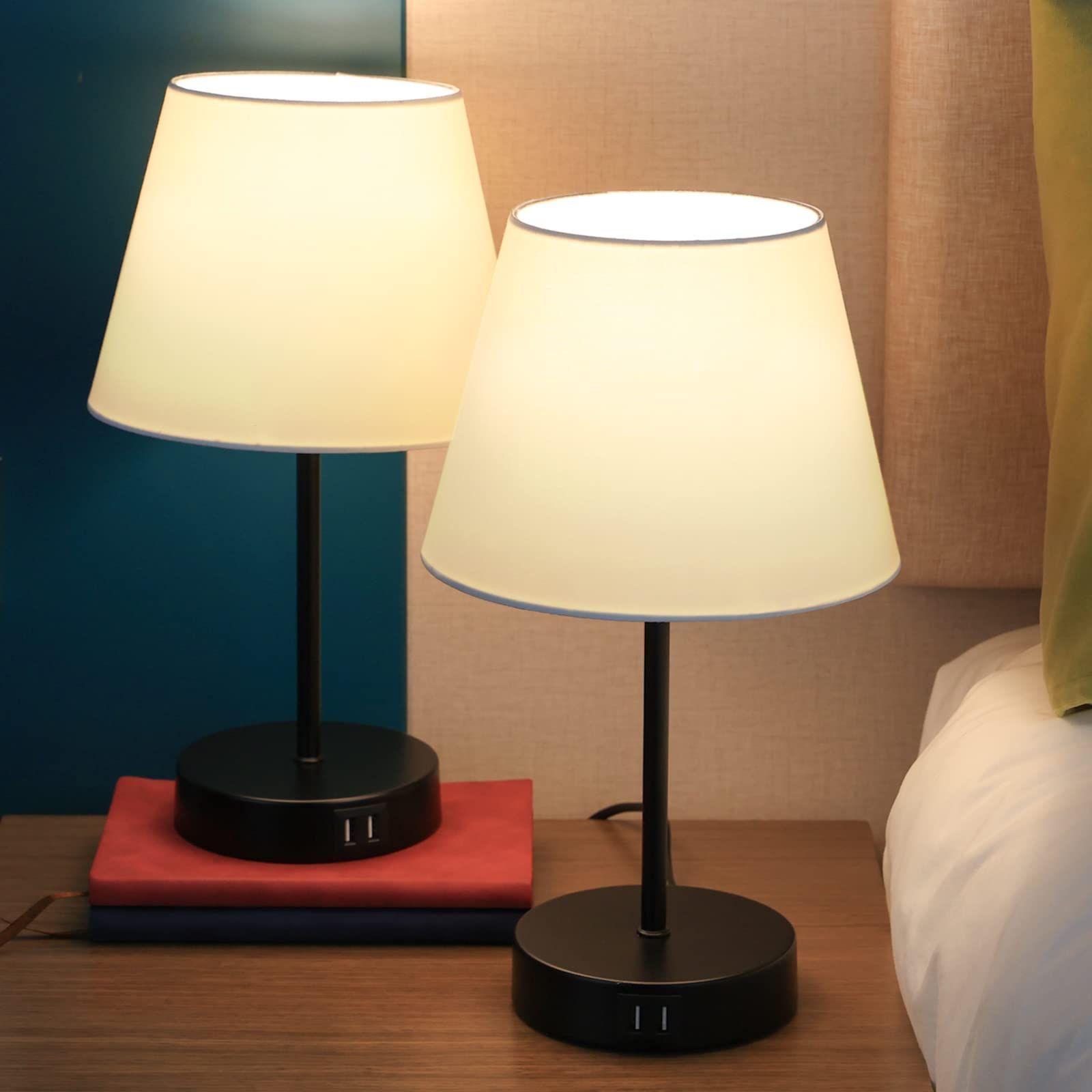 タッチ3段階調光 充電 USB 洋室旅館 2 ベッドサイド 寝室 LED電球60W形付き E26 スタンドライト 2個入 間接照明 和風テーブルランプ