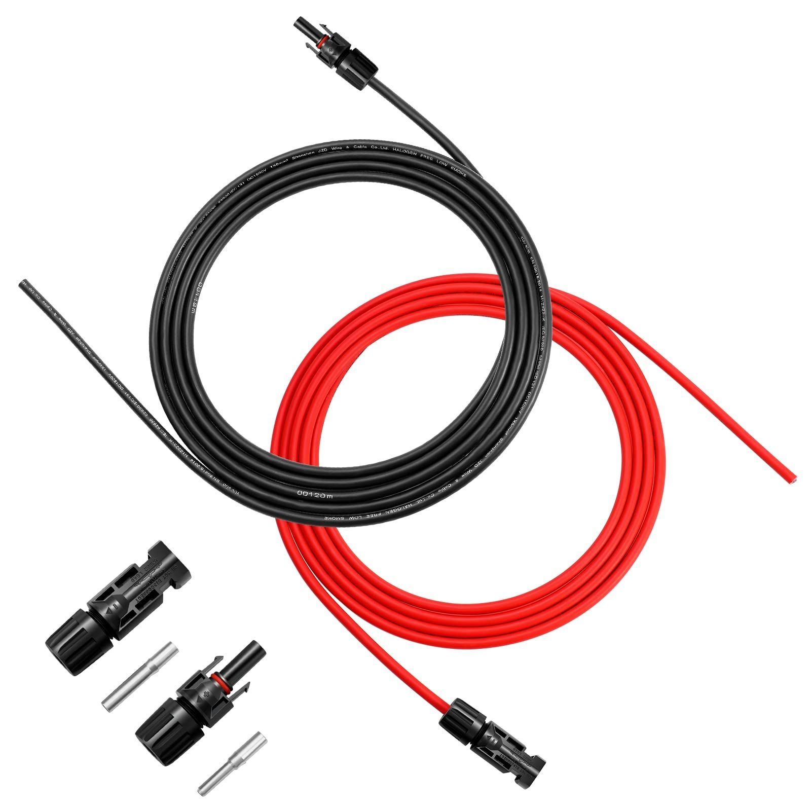 ソーラーコネクターケーブル 20M MC4 ケーブル 10AWG 6sq 太陽光パネル用ケーブル WBGADAM 片端加工 2本セット