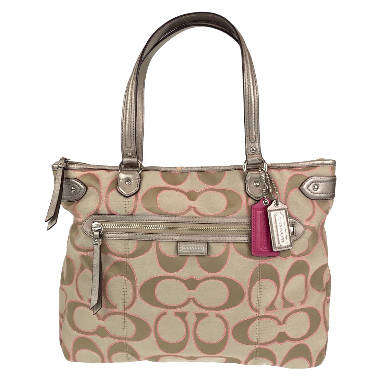 中古 ハンドバッグ F23940 シグネチャー キャンバス レザー グレー ブラック シルバー金具 2WAY ショルダーバッグ レディース 女性 中古 ハンドバッグ F23940 シグネチャー キャンバス レザー グレー