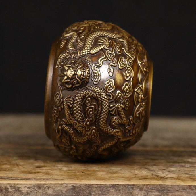銅 細工 金銭竜亀 茶道香炉 装飾品 工芸品 置物 九龍缶 お茶の缶 竜のかめ 銅 細工 装飾品 現代工芸品美術品
