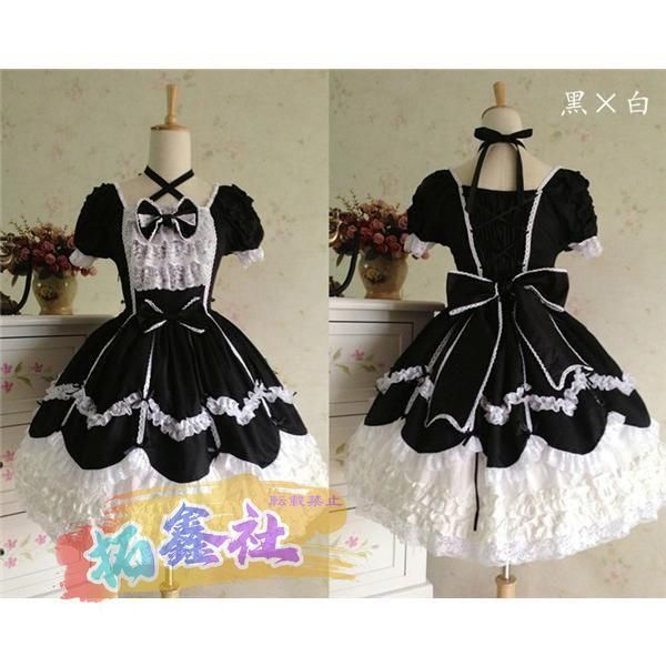 ゴスロリ ワンピース ロリータ ゴシック コスプレ メイド 全7色 衣装 コスチューム カラバリ豊富 かわいい リボン 原宿 お茶会 甘ロリ
