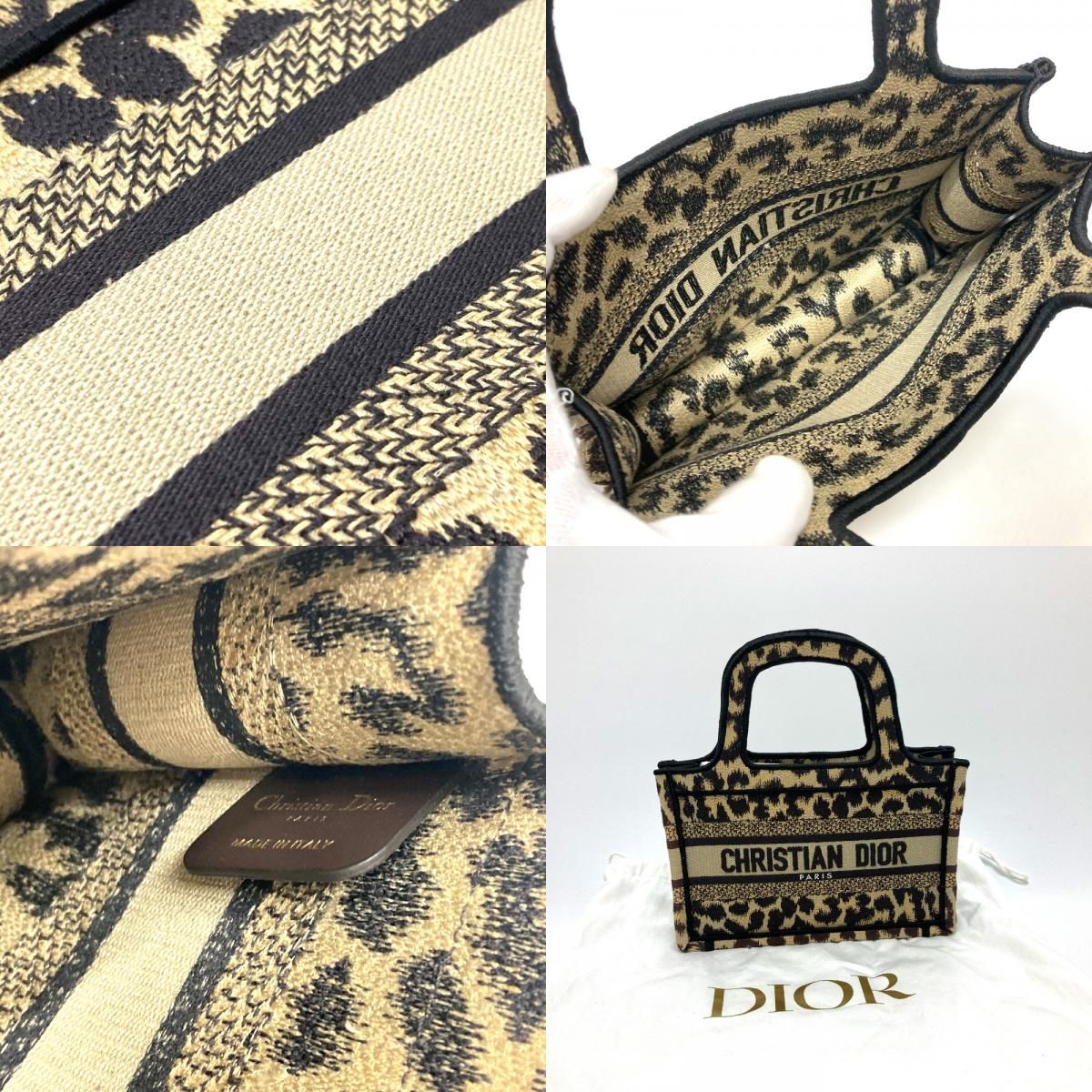 ディオール Dior ブックトート ミニ S5475ZRHM レオパード カバン ハンドバッグ キャンバス ブラウン 未使用