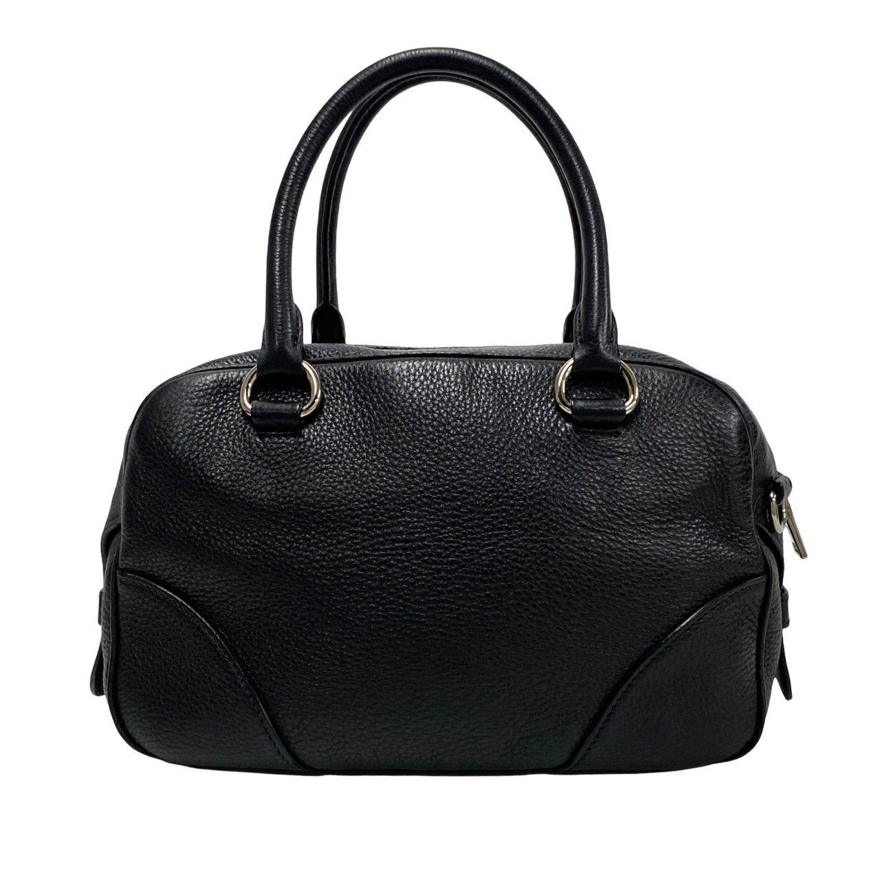 極美品 プラダ レザー ロゴ金具 ミニ ボストンバッグ ハンドバッグ ブラック. ほぼ未使用 希少品 PRADA プラダ ロゴ 金具 レザー 本革