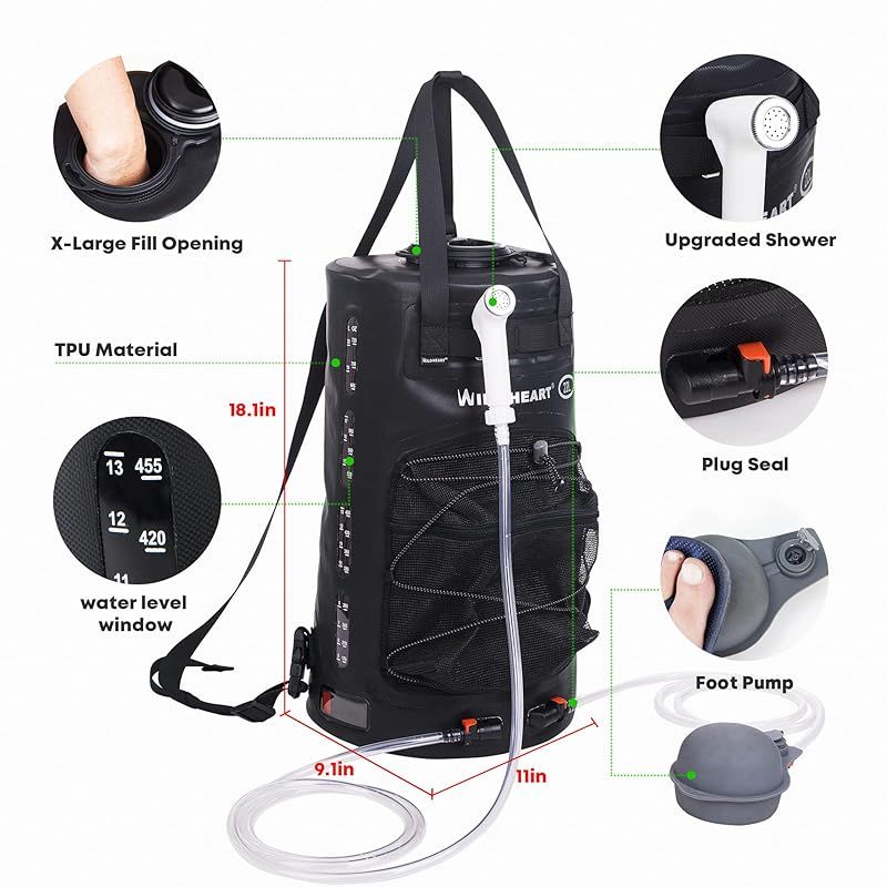 WILD HEART キャンプシャワー 22L キャンプ用ポータブルシャワー 圧力