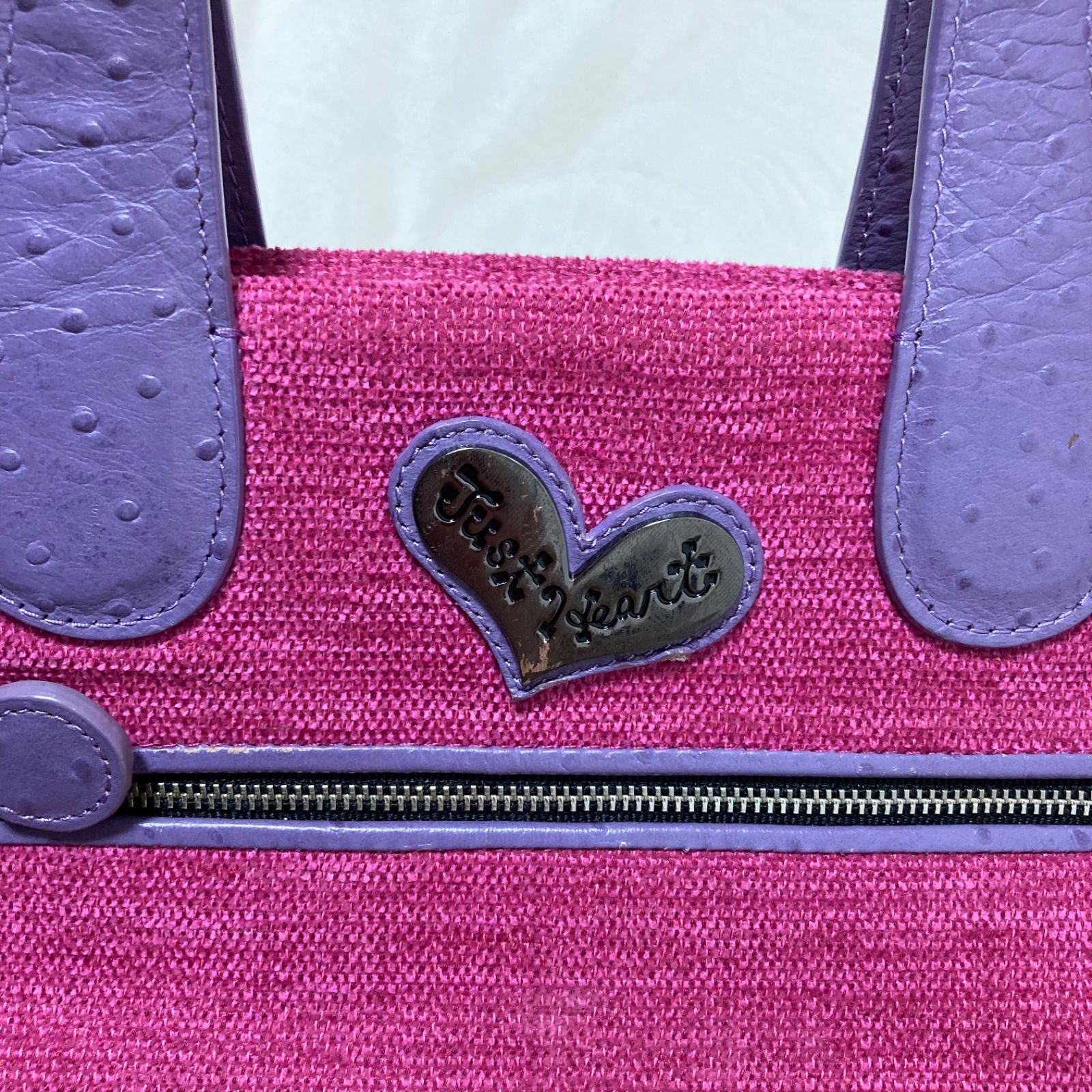 【美品】シンクビー ハンドバッグ トートバッグ ハート 刺繍 スパンコール ThinkBee! シンクビー トートバッグ ピンク ビジュ スパンコール