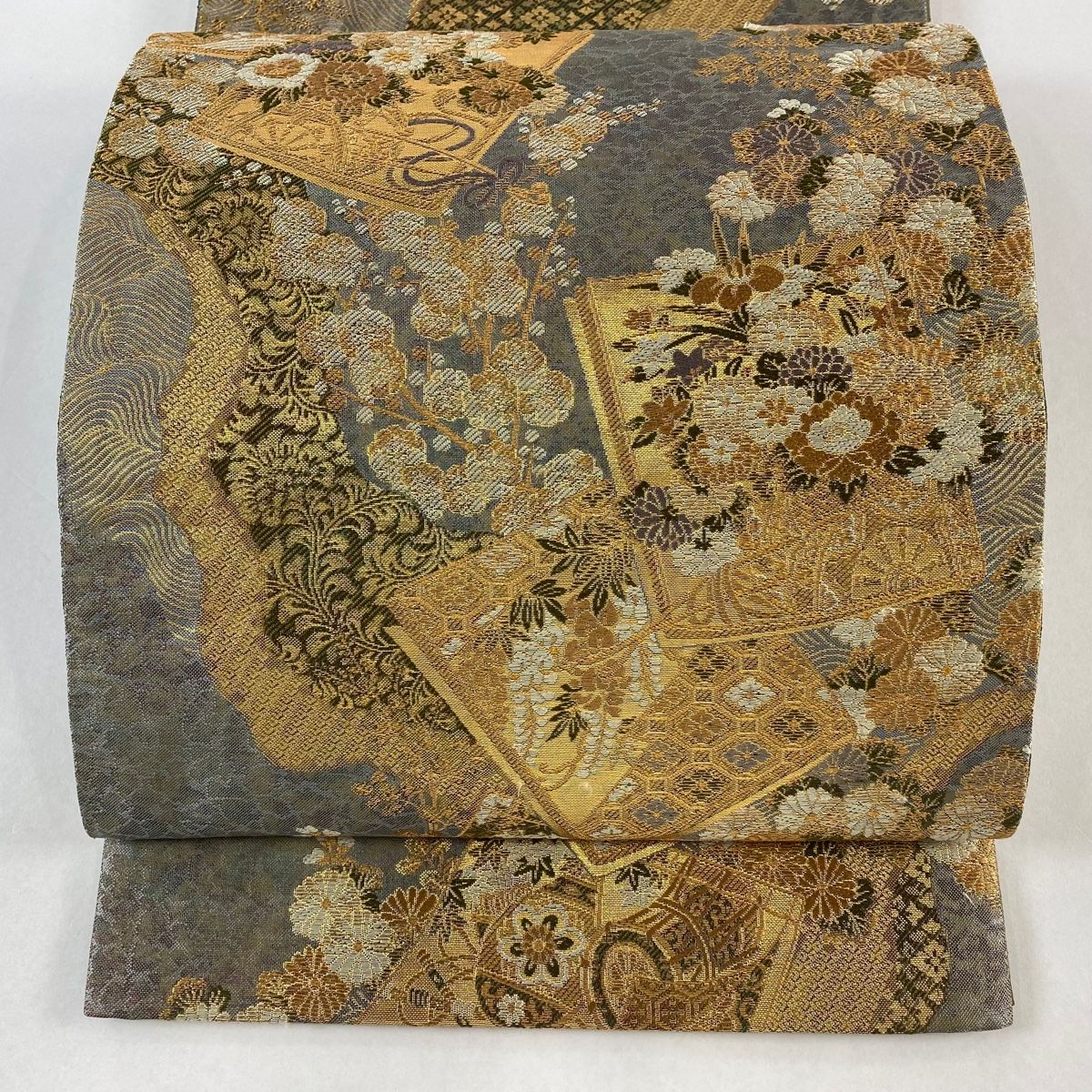 袋帯 美品 名品 冊子 和楽器 金糸 箔 灰紫 六通 正絹 【中古】 - メルカリ 