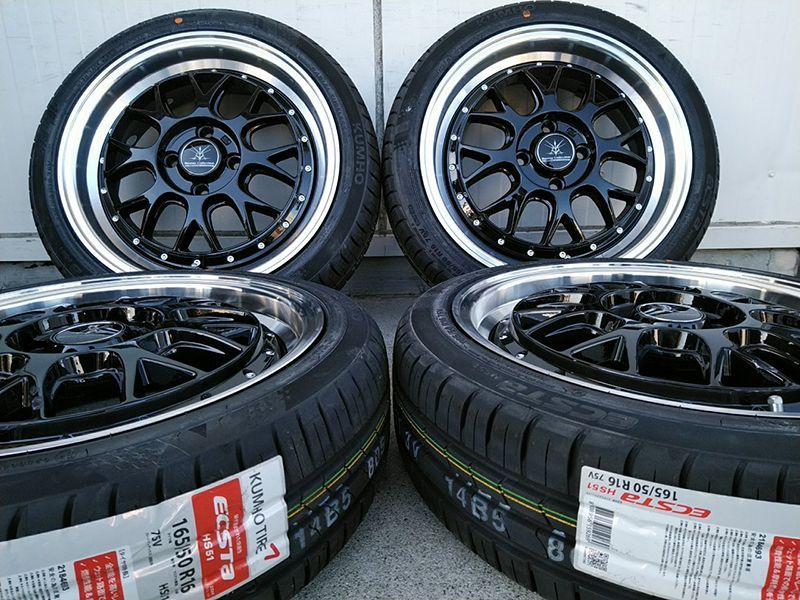 4本セット 軽自動車 16インチ タイヤホイールセット 165|45R16 KUMHO HS51 バウンティーコレクション BD00 ブラックポリッシュ