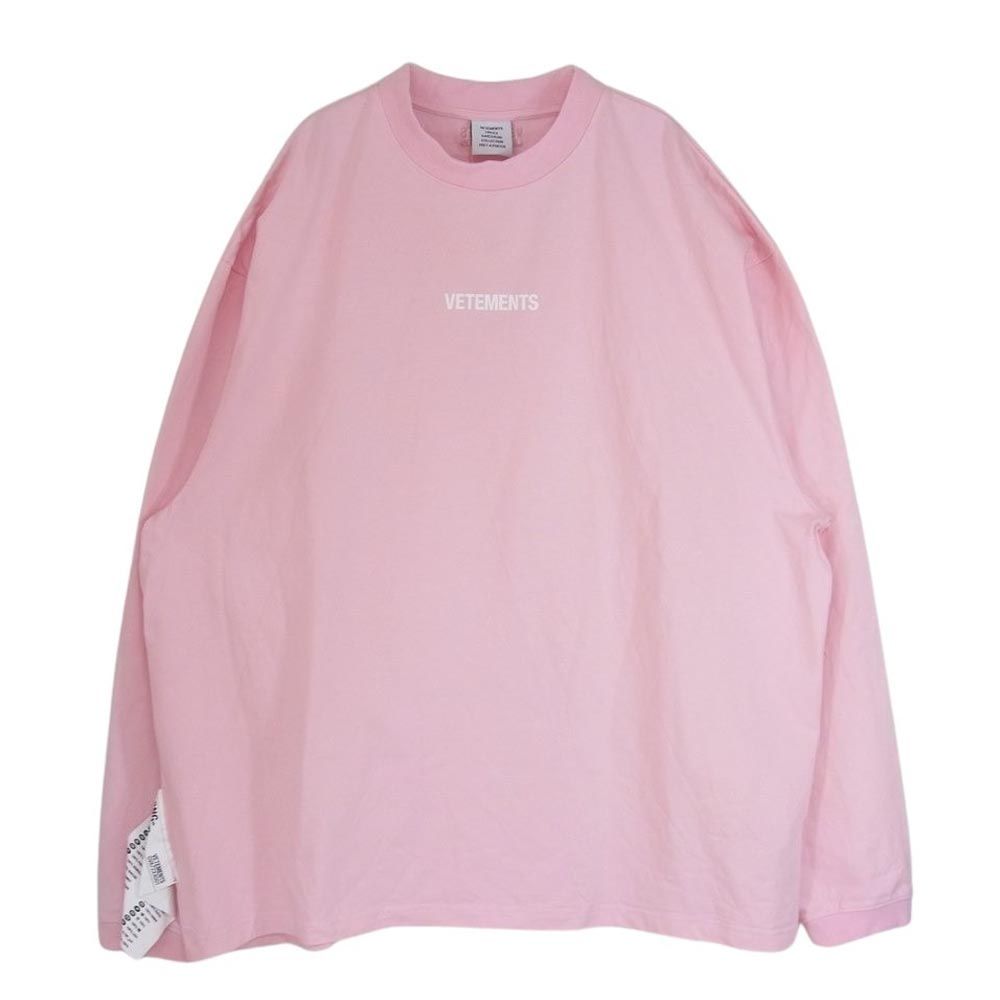 VETEMENTS ヴェトモン 22SS UE52TR280P Logo Label Tee  ロゴラベル ロングスリーブ 長袖 Tシャツ カットソー ピンク系 XL【中古】