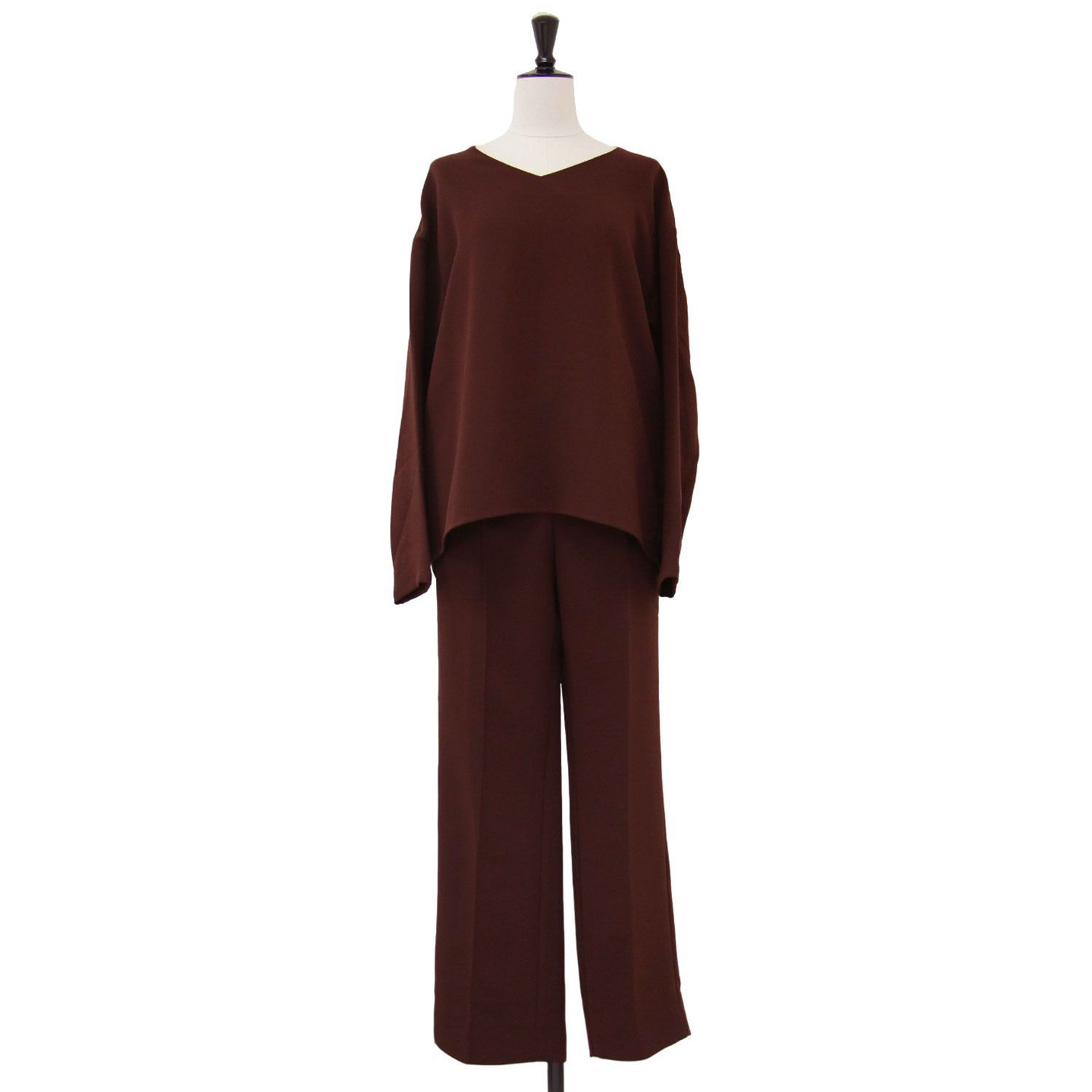 美品 RIM.ARK リムアーク パンツ ボルドー サイズ:38(M) バック タック リラックス セットアップ / Vネック 長袖 ブラウス ストレート パンツ ボトムス ズボン【レディース】