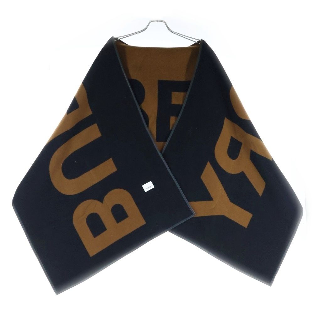 BURBERRY バーバリー ビッグロゴ ジャガード ラムレザーパイピング ウール フーデッド ケープ ポンチョ ブラウン|ブラック 8022770