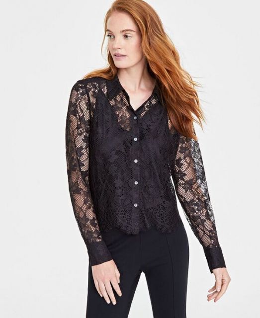 売れ筋商品|||ランズエンド シャツ トップス レディース Women's Rayon Tie Waist Shirt Black Lands' End Women's Rayon Tie Waist Shirt X-Small Black at