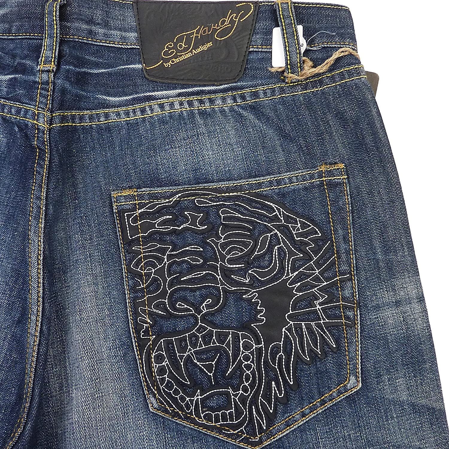 Ed hardy エド・ハーディ バックポケット レザー刺繍 デニム パンツ