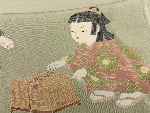 平和屋着物○十日町友禅作家 関口遼一 訪問着 童子 正絹 逸品 未使用