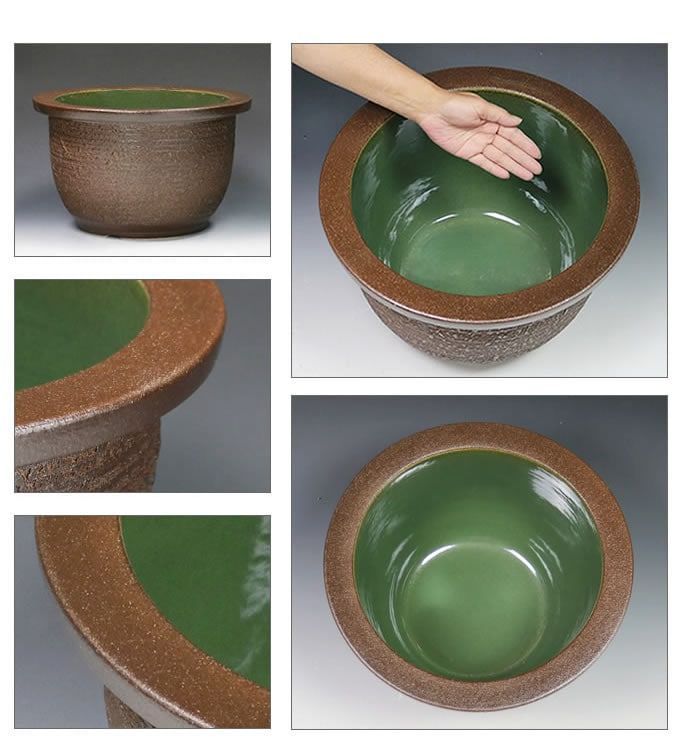 信楽焼 陶器 水鉢 メダカ鉢 金魚鉢 睡蓮鉢 13号松皮水鉢 コレクション