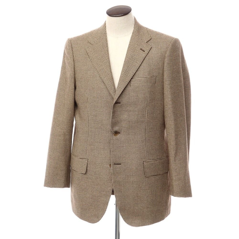 【中古】サルトリアピスケス Sartoria Pisthes ウールモヘヤカシミヤ チェック ジャケット イエローベージュxブラウン【サイズ52】【メンズ】