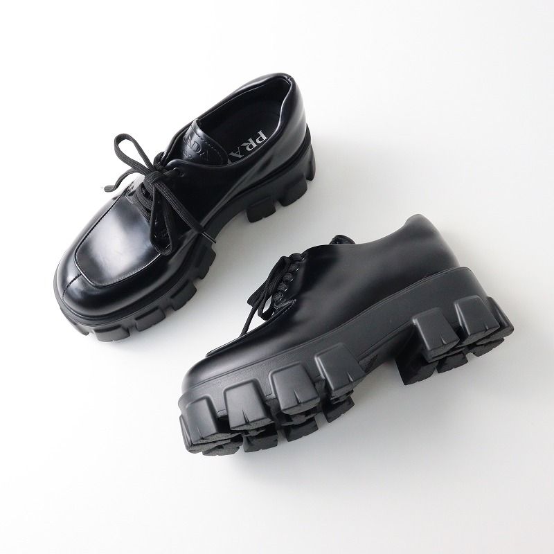 美品 イタリア製 プラダ PRADA 708 モノリス ブラッシュドレザー