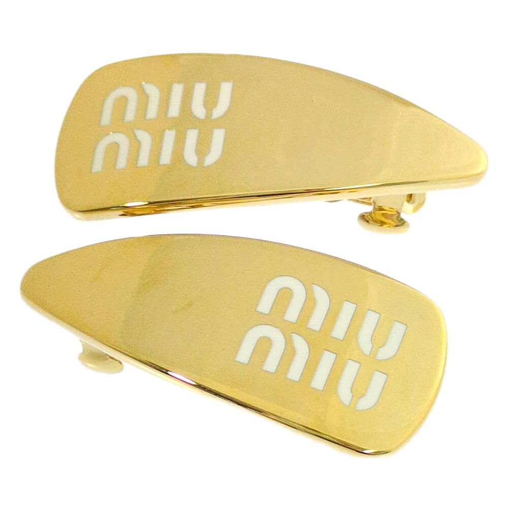 miu miu ミュウミュウ ロゴ バレッタ ヘアピン 2個セットヘア 5IF173_2F6T_F0009 ゴールド×ホワイト プレゼント ♀ A レディース 593848
