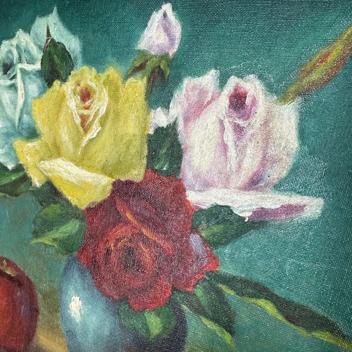 【昭和レトロ/1970年代物】mita 木製 額縁入 油絵 薔薇 花瓶 昭和レトロ/1970年代物】mita 木製 額縁入 油絵 薔薇 花瓶