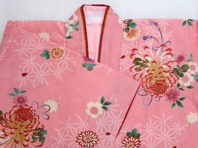 七五三 ７歳 女児 祝着 ピンク地 菊 麻の葉 かのこ模様 日本製 ひな祭り お雛様 065