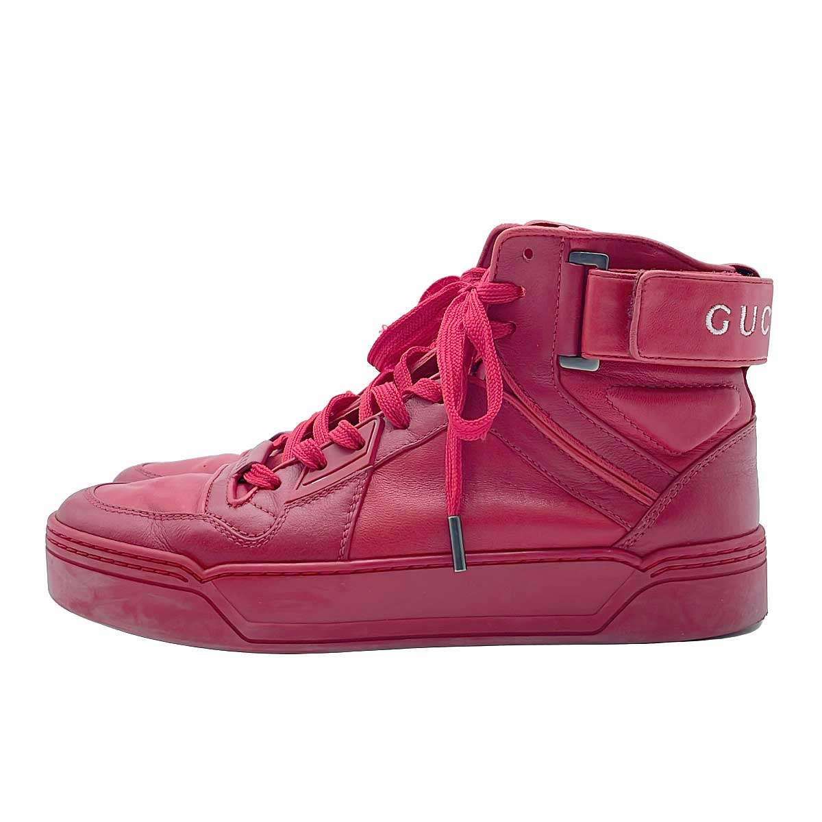 GUCCI グッチ ハイカットレザースニーカー 388015 レッド 37 - メルカリ
