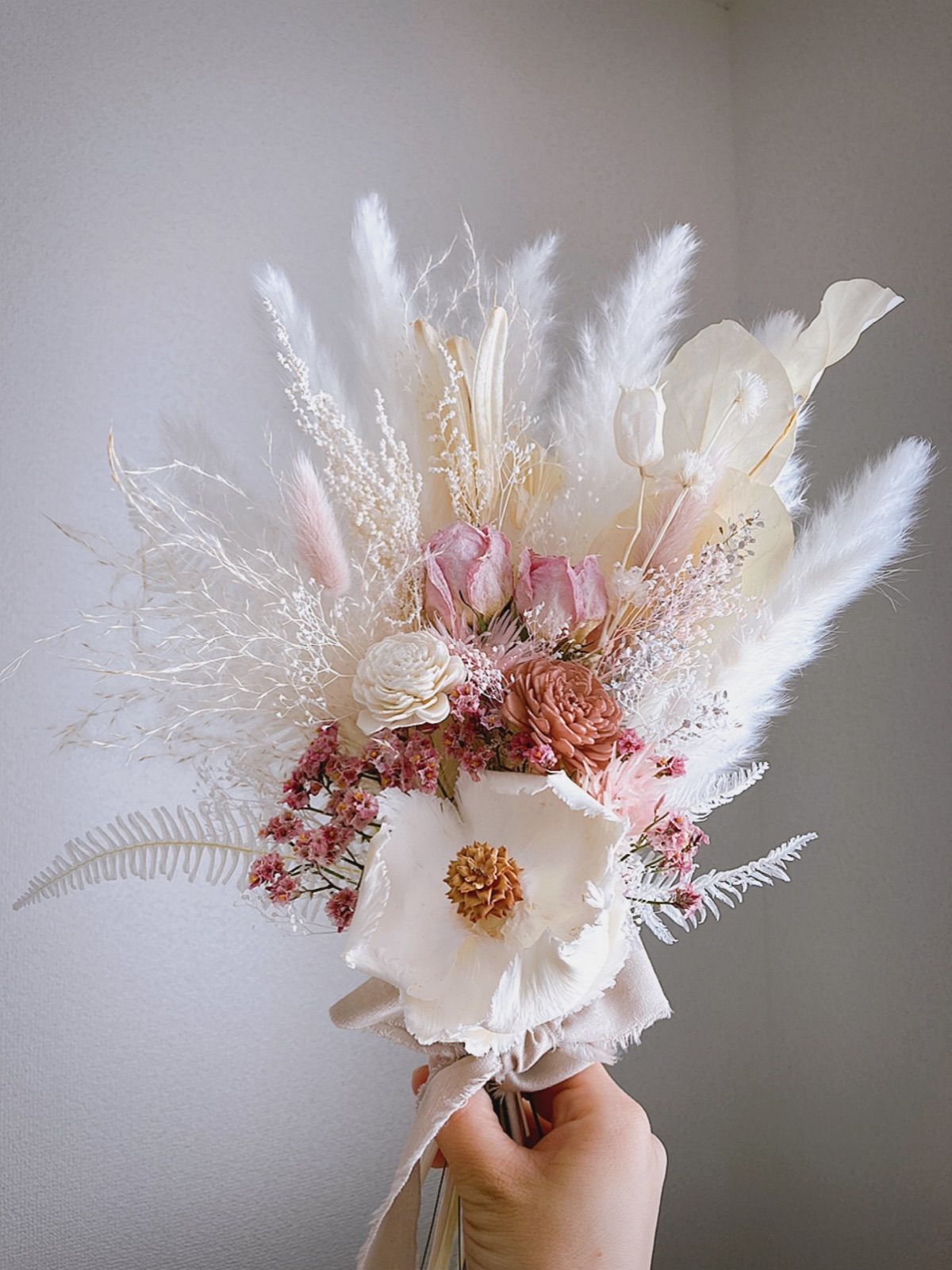 ドライフラワー スワッグ ガーランド❁791ピンク 白ホワイト 花束 ひな祭り
