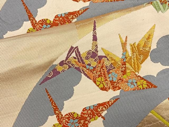 平和屋着物◎六通柄袋帯 唐織 折り鶴 金糸 正絹 逸品 BAAT4563wb