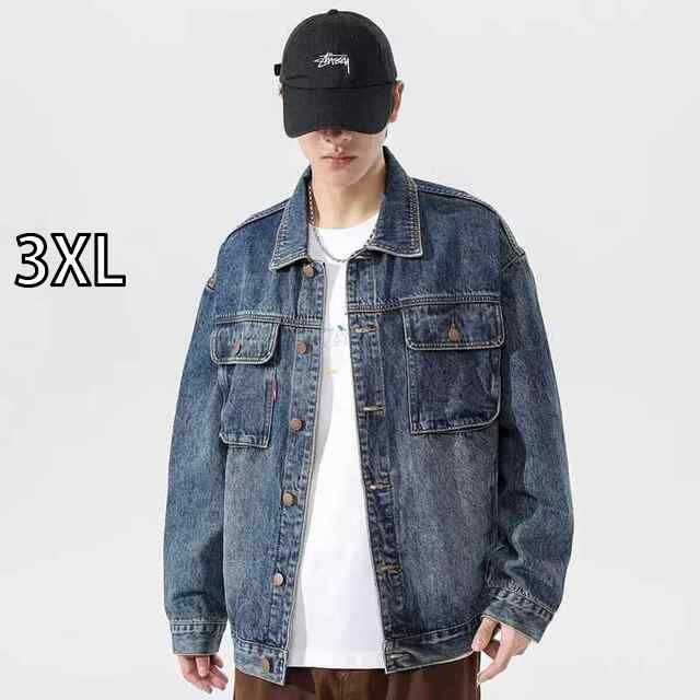 定番人気，大得価 [3XL]メンズ ファッション 服 男性用 オシャレ シンプル 大人 かっこいい 大きいサイズ ストリート 紳士服 アメリカン レトロ シンプル デニムジャケット カジュアル ワークジャケット アウト その他