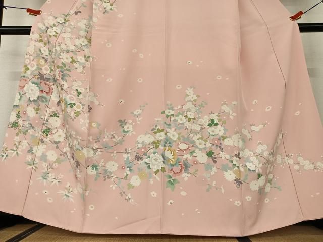 平和屋着物○訪問着 友禅 枝花文 暈し染め 丹後縮緬 反端付き 正絹