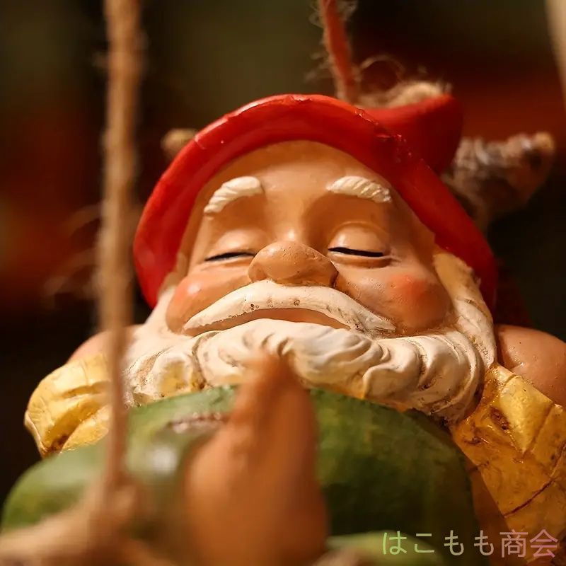 リラックスノームのスイングハンモックオーナメント - ガーデンデコレーションに最適、樹脂製吊り下げノームフィギュア