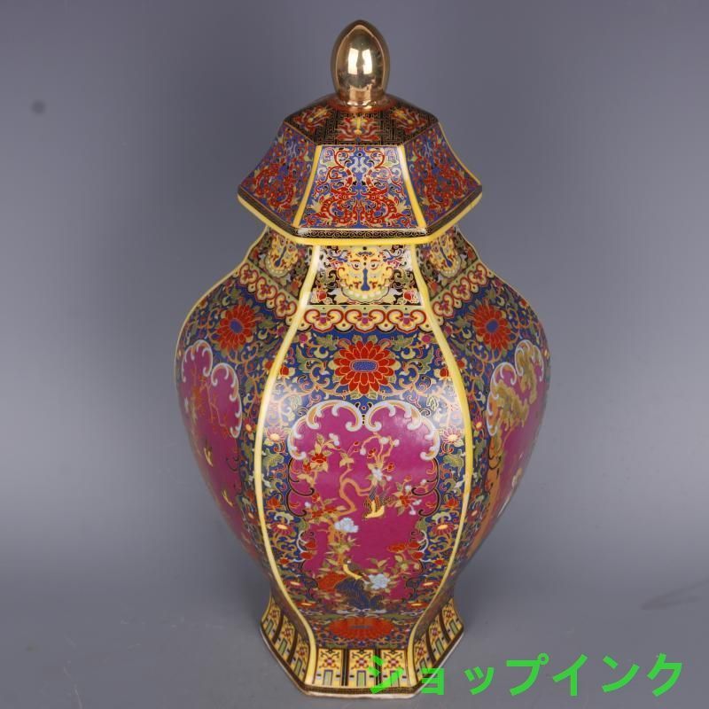 琺瑯彩蒔花鳥六方花瓶 景徳鎮 陶磁器 装飾品 工芸品 置物 琺瑯彩蒔花鳥六方花瓶 景徳鎮 陶磁器 装飾品 工芸品 置物