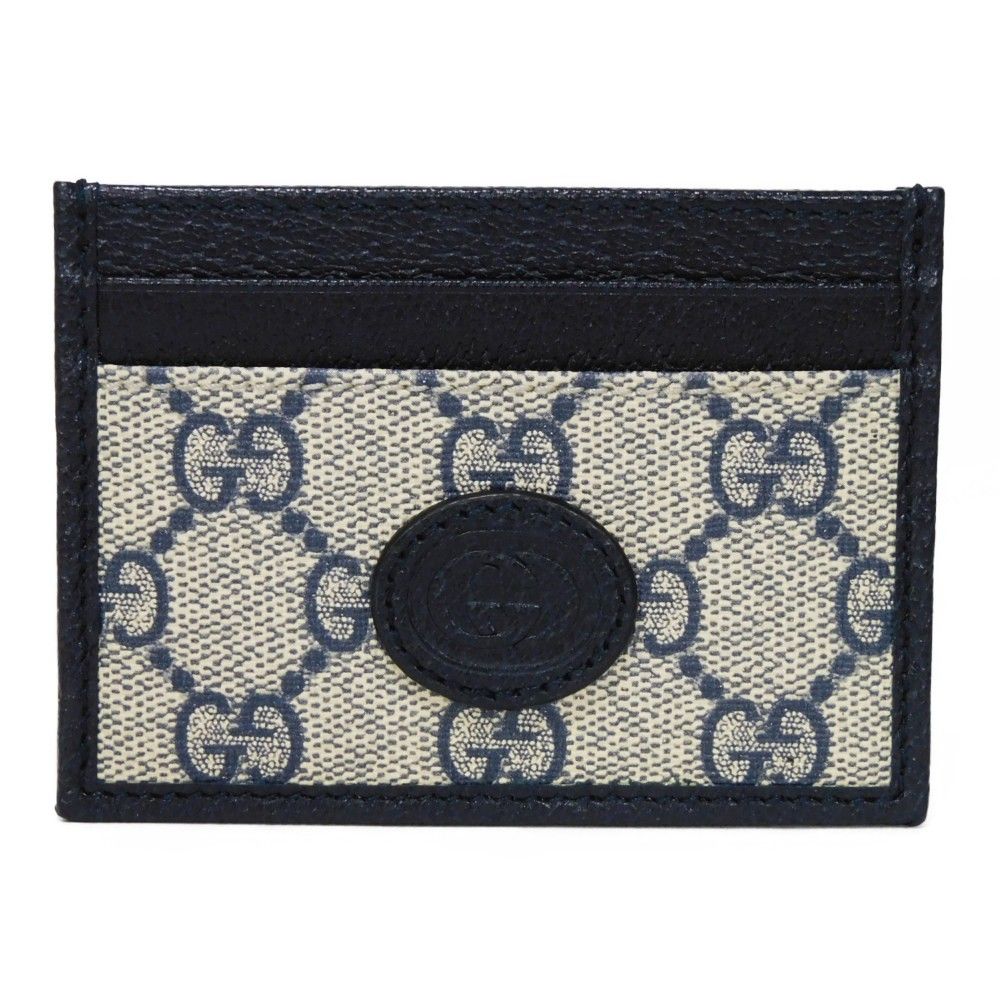 GUCCI グッチ インターロッキングG カードホルダー ダブルG エンボス パッチ ベージュ パスケース 名刺入れ GGスプリーム ネイビー カードケース 673002 K9GSN 4075