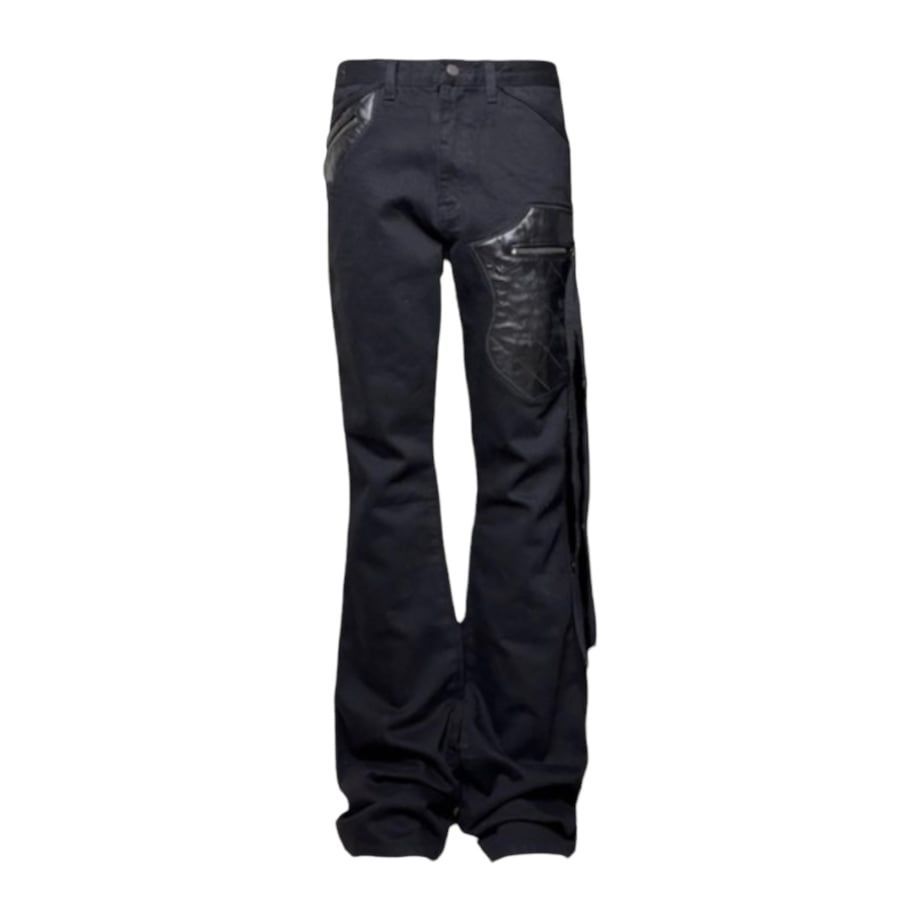 パンツ EMOSTANCECLUB EMOSTANCECLUB LEATHER PATCHED BIKER FLARE JEANS - メルカリ