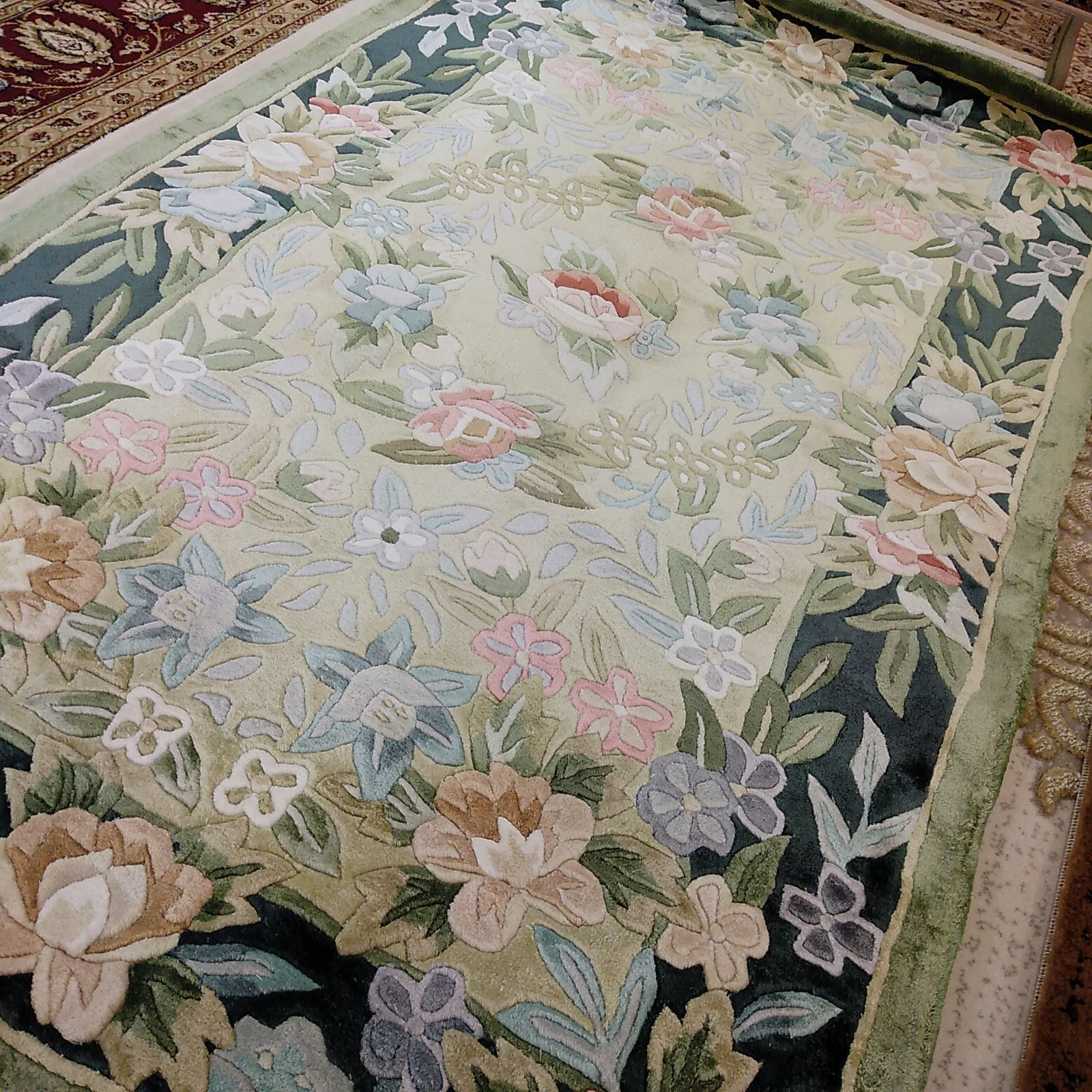 玄関マット 大きいマット 段通調 緞通調 シルク段通調 シルク緞通調 緑 約90х150 MARWIL-DEMENAGEMENTS_CH