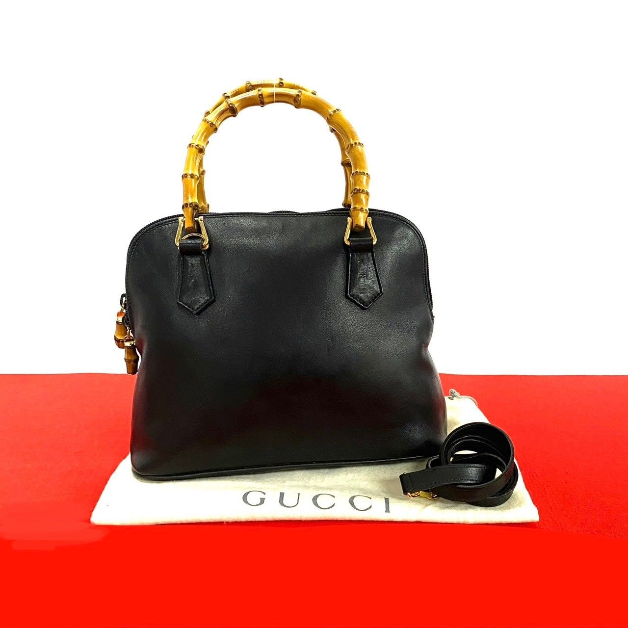 極 美品 袋付 GUCCI グッチ オールドグッチ バンブー レザー 本革 2way