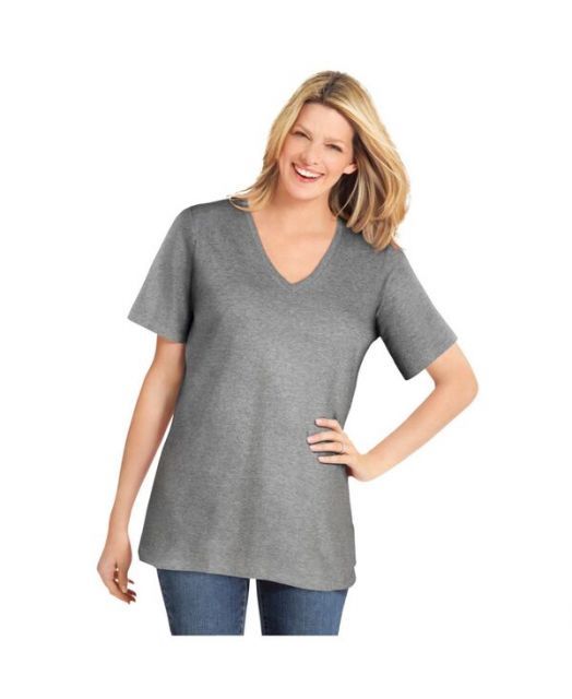送料無料 ウーマン ウィズイン レディース シャツ トップス Plus Size Perfect Short-Sleeve V-Neck Tee Medium heather grey
