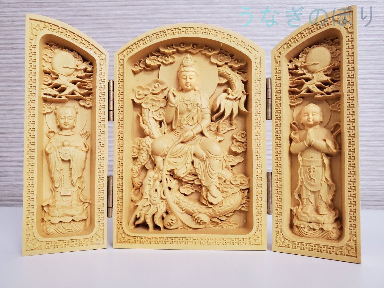 騎龍観音 木製 木彫り 柘植彫刻 龍観音 木彫 縁起物 風水 置物 柘植木彫りa