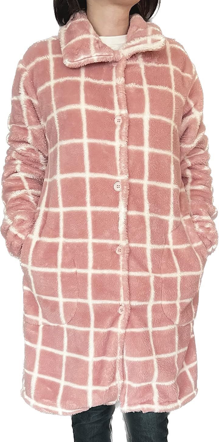 Noah État de pleine satisfaction ルームウェア レディース 冬 あたたかい ロング丈 洗える Lサイズ(ピンクチェック，  L)