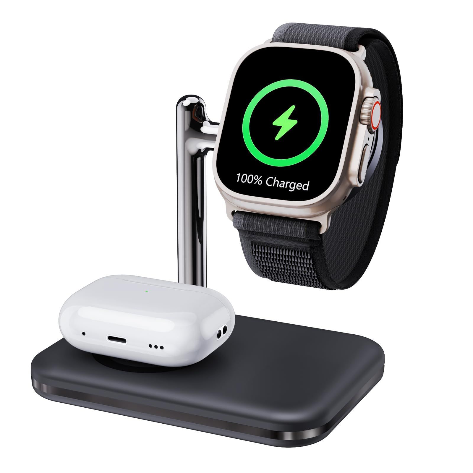 【数量限定】Airpods3/2（黒色） pro pro 2nd/Airpods スタンドアップルウォッチやイヤホンに同時に充電することができます。アップルウォッチの9/8/7/6/5/4/3/2/1/Ultra/Nike/SEを適合，アップルイヤホン