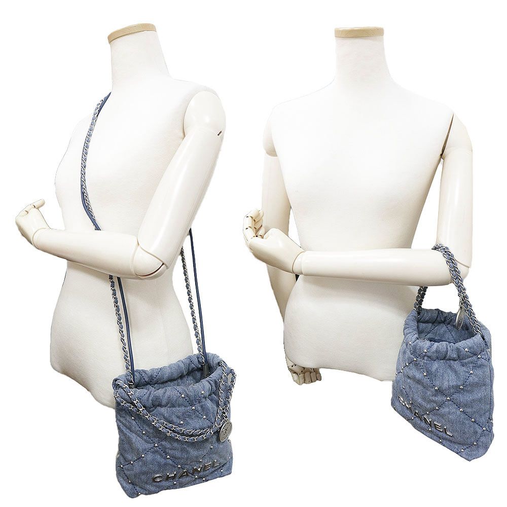 Chanel デニム マトラッセ 2way ショルダーバッグ ハンドバッグ シャネル 22 マトラッセ スタッズ ミニ チェーン 2way ダブル