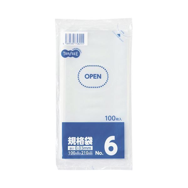 （まとめ）TANOSEE 規格袋 6号0.03×100×210mm 1パック（100枚）