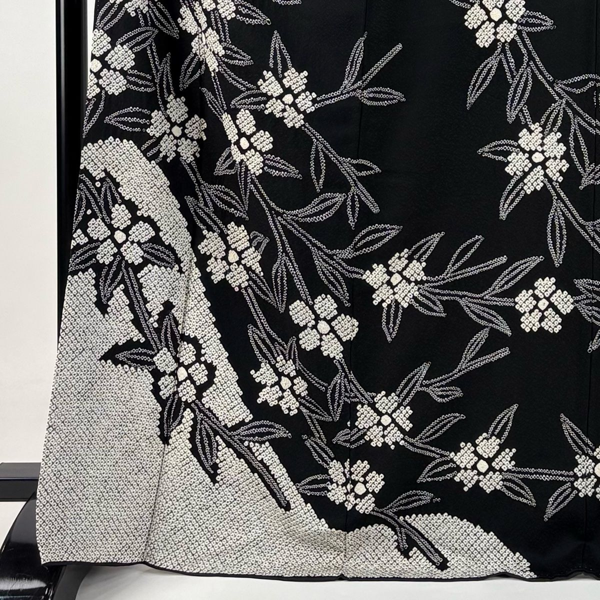 訪問着 身丈168cm 裄丈66cm M 袷 枝垂れ桜 絞り 黒 正絹