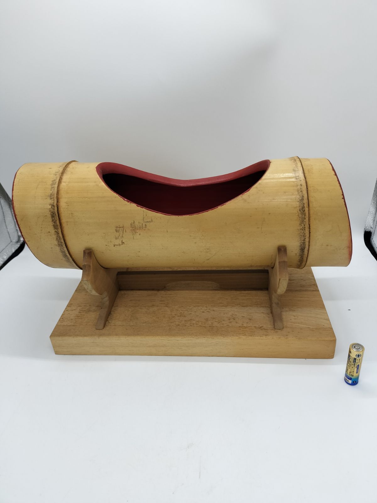 花器 竹製 円形 黄色 赤色 飾台付 窯 工房 池坊 変形 シンプル 生花