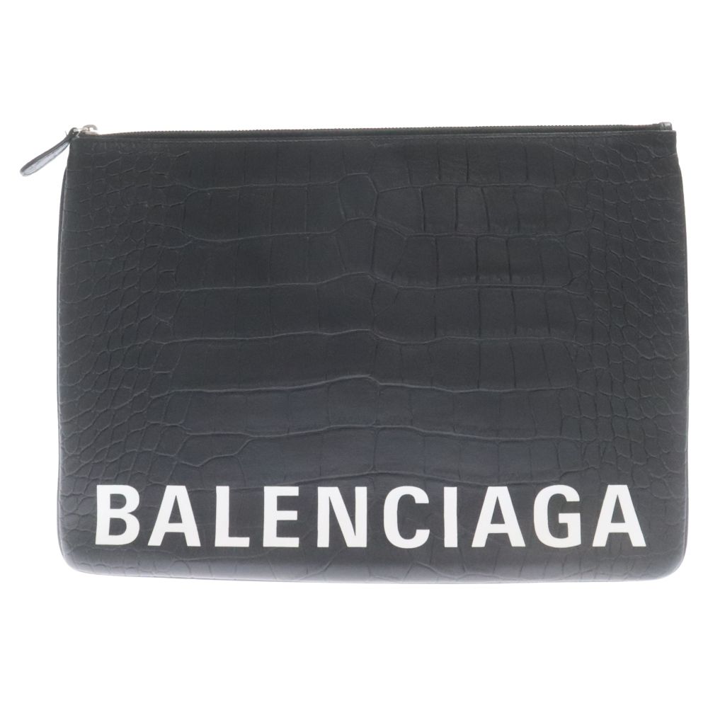 BALENCIAGA (バレンシアガ) ロゴ クロコ型押し レザー クラッチ BALENCIAGA (バレンシアガ) ロゴ クロコ型押し レザー クラッチ