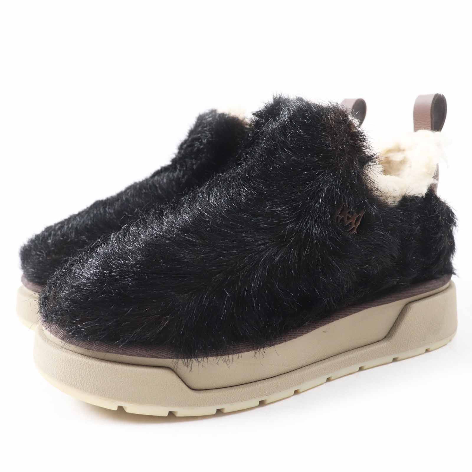 ◎AMIRI アミリ 2025年製 MALIBU BOOT ロゴ付き Fファー 内側ボア ローカットブーツ ブラウン 24 箱 保存袋付き レディース