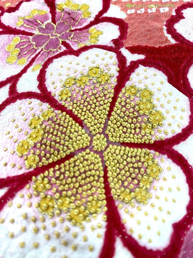 振袖 金駒 金彩 相良刺繍 絞り 銀通し 蝶 桜 身丈159cm 撥水加工済 