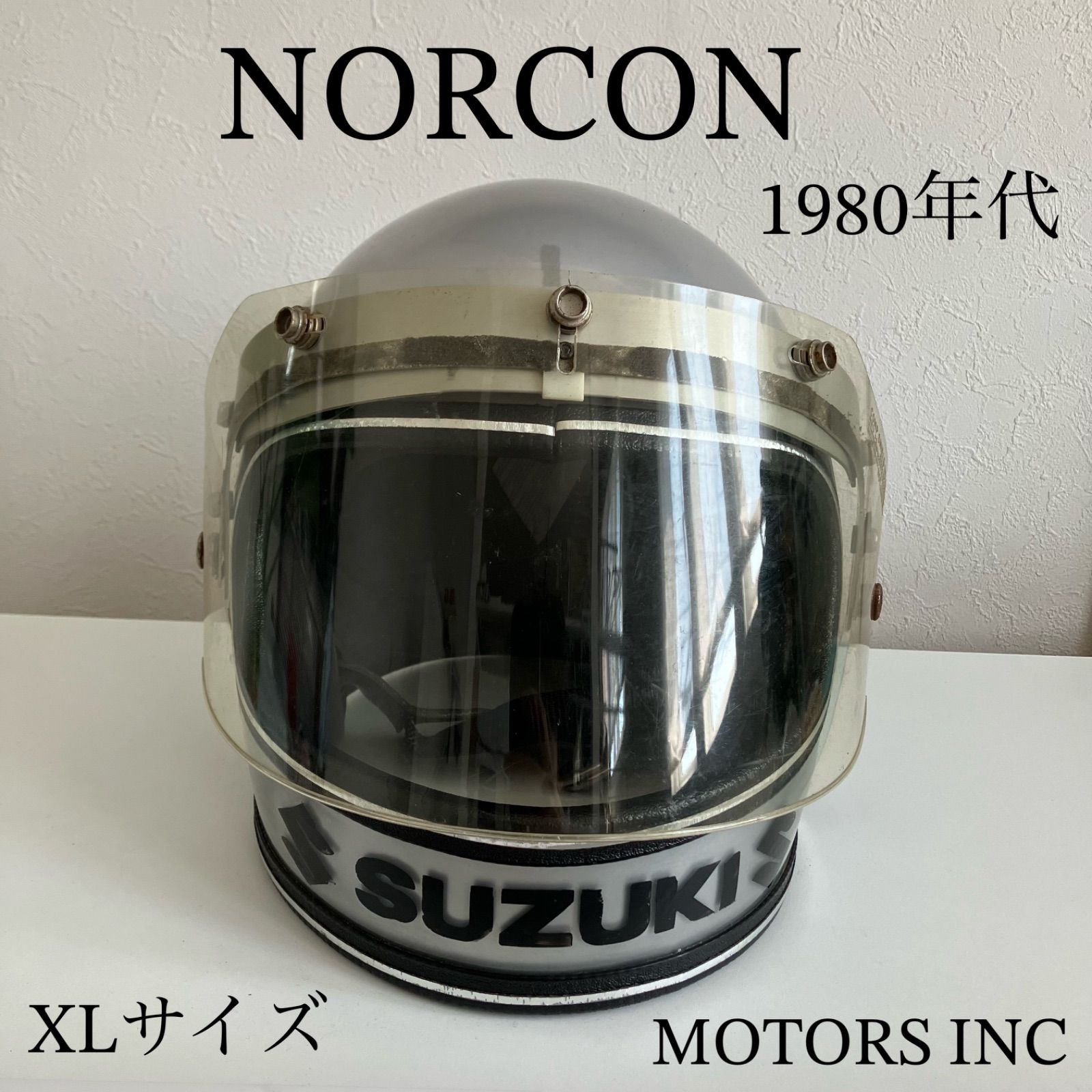 NORCON XLサイズ ビンテージヘルメット 80年代 銀 シルバー 旧車 ハーレー フルフェイス アメリカ SUZUKI バイク 族ヘル MOTORS INC