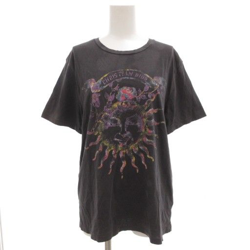 クリスチャンディオール Christian Dior 24SS コットン リネン ジャージー Tシャツ カットソー ストーンウォッシュ加工 太陽 ロゴ プリント M グレー |GV 423T23C4528 |GV GY19
