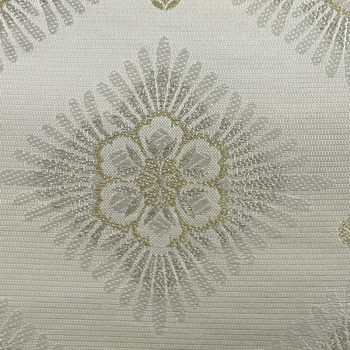 袋帯 秀品 夏帯 絽 花菱 花柄 金銀糸 クリーム 六通 正絹 【中古