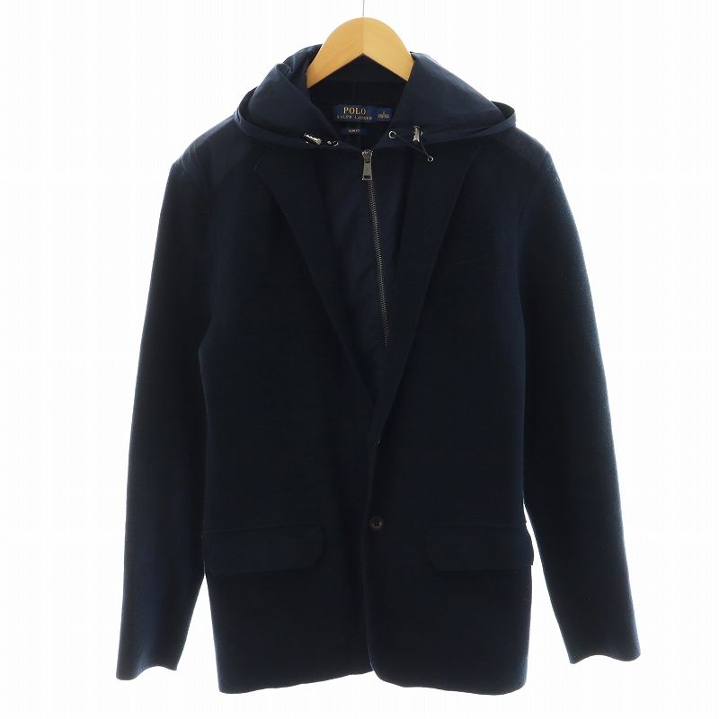 ポロ ラルフローレン POLO RALPH LAUREN テーラードジャケット シングル 切替 フード ニット ナイロン S 紺 ネイビー /AN21